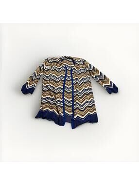 CHICOS Travelers Cardigan Size 2 (Large) Knit Blue Multicolor Womens (A26)